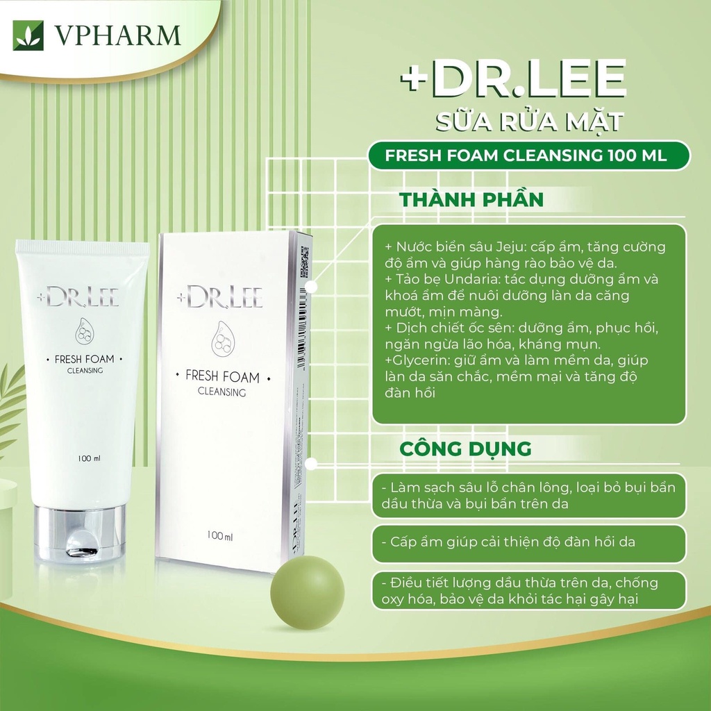 Sữa rửa mặt +DR.LEE Fresh Foam Cleansing giúp làm sạch sâu và dưỡng ẩm cho da tuýp 100ml