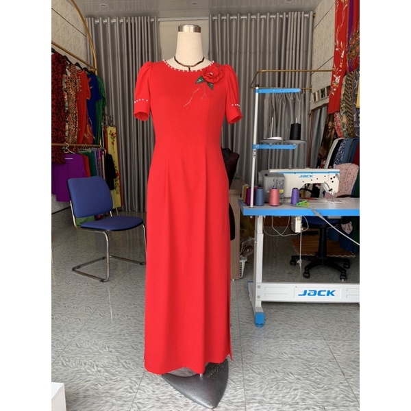 ⚡ Áo dài đính ngọc phối hoa hồng thời trang thiết kế