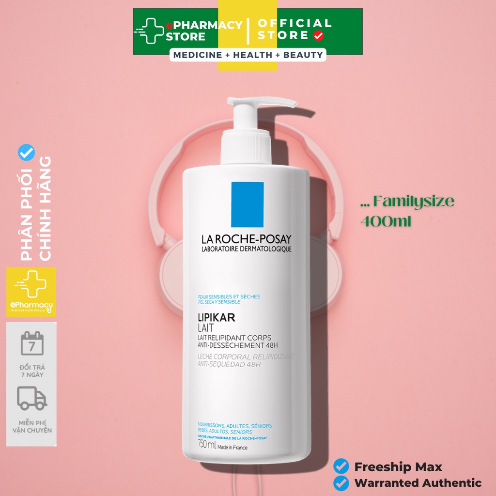 Sữa Dưỡng Thể La Roche-Posay BODY MILK Lipikar Lait 48h Dưỡng ẩm, Sáng da 400ml