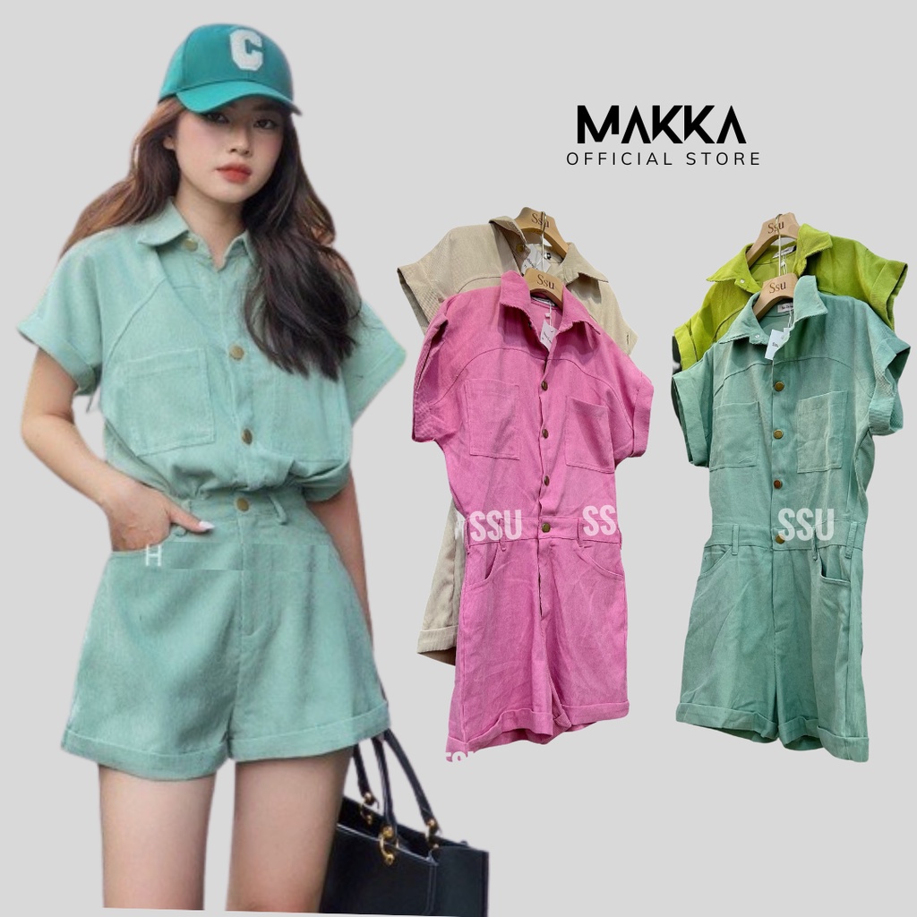 Bộ Jumpsuit thời trang MAKKA cổ sơ mi liền quần gập gấu chất nhung tăm 151