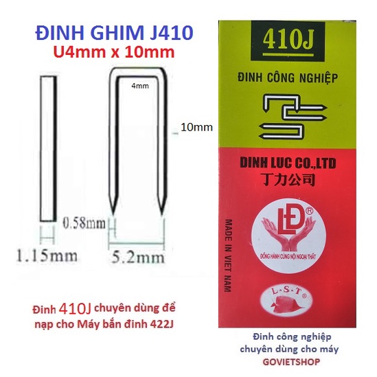 Đinh 410J hộp 5.000 cây Ghim U4x10mm bấm gỗ ván nạp Máy bắn đinh 422J