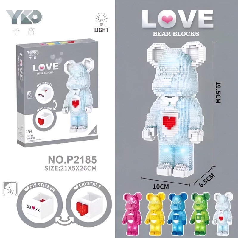 Lắp ráp mô hình Gấu Đặc Biệt CÓ ĐÈN, Sưu tập 5 con thành chữ LOVE <3