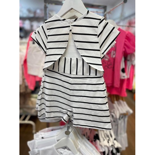 Váy Hè Bé Gái Kiểu Jumsuit Trái Tim Kẻ MOR