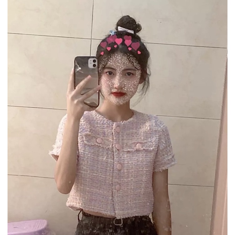 Áo Dạ Tweed Croptop Tay Ngắn Nữ Hai Màu Dày Dặn Cao Cấp - Order Quảng Châu Kèm Ảnh Thật