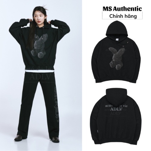 Áo hoodie con thỏ đen ADLV chính hãng form rộng nam nữ cực ngầu | BLACK FUZZY RABBIT HOODIE BLACK