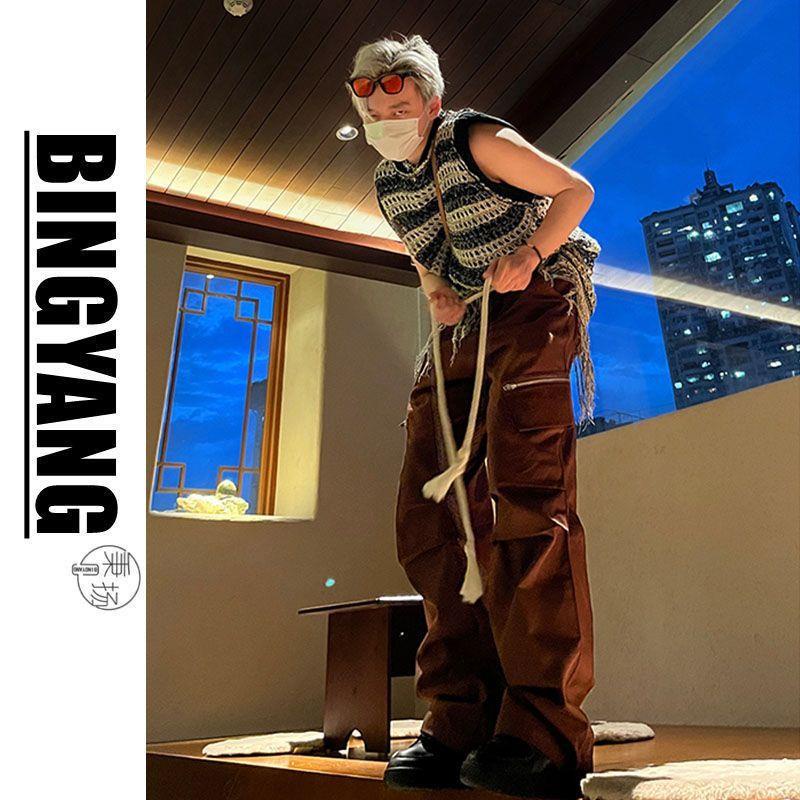 Set Áo Khoác Len Không Tay + Quần Yếm Dây Rút Phong Cách Retro Cho Nam Nữ