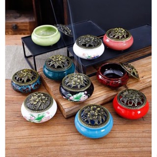 Lư Xông Nụ Trầm Hương - Đỉnh Đốt Nhang Vòng Phong Thủy Bằng Gốm Sứ Vân Rạn Cao Cấp Tinh Xảo Kèm Lót Đế