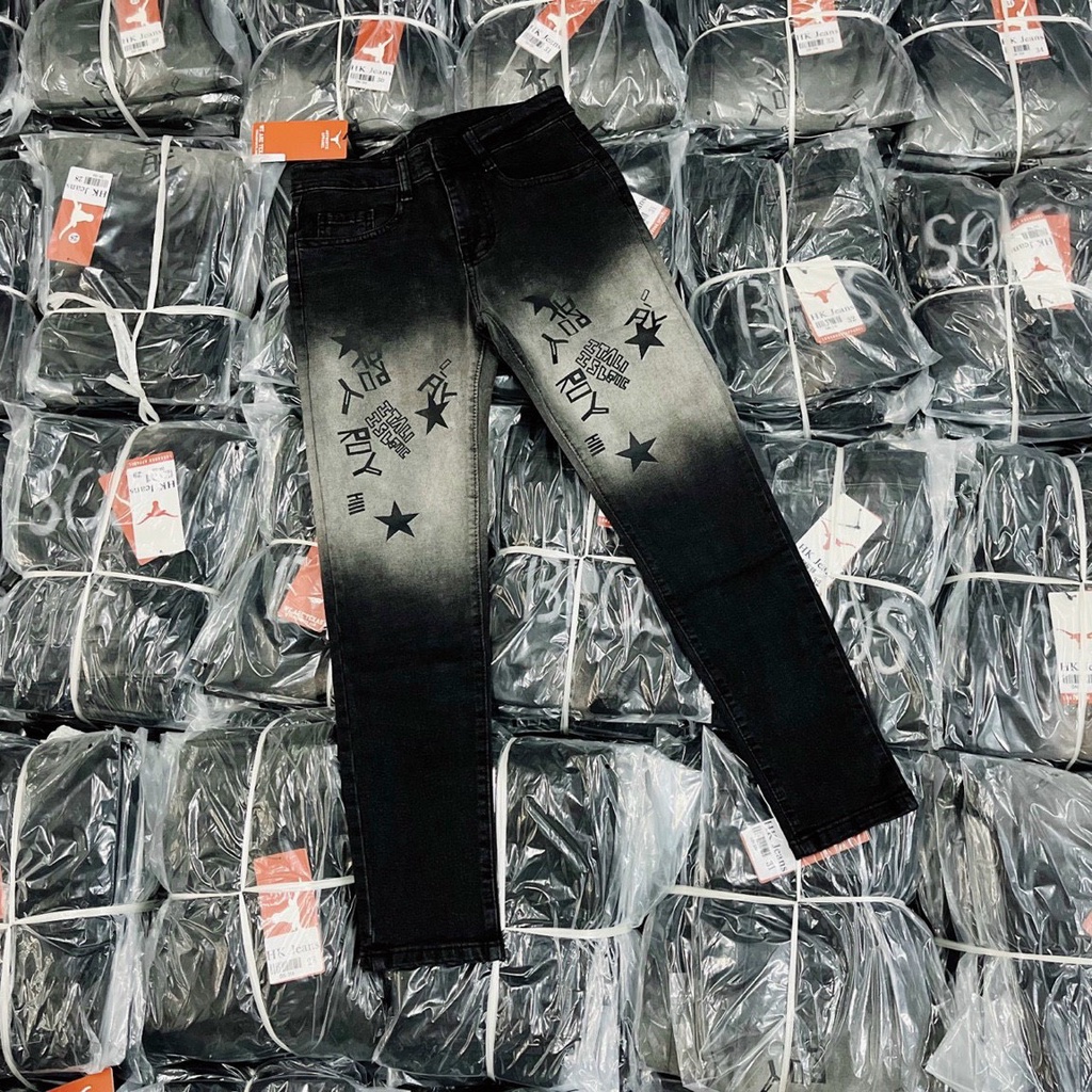 Quần jean nam đen khóa gối vá thỏ vải co dãn 4 chiều,mẫu hot nhất