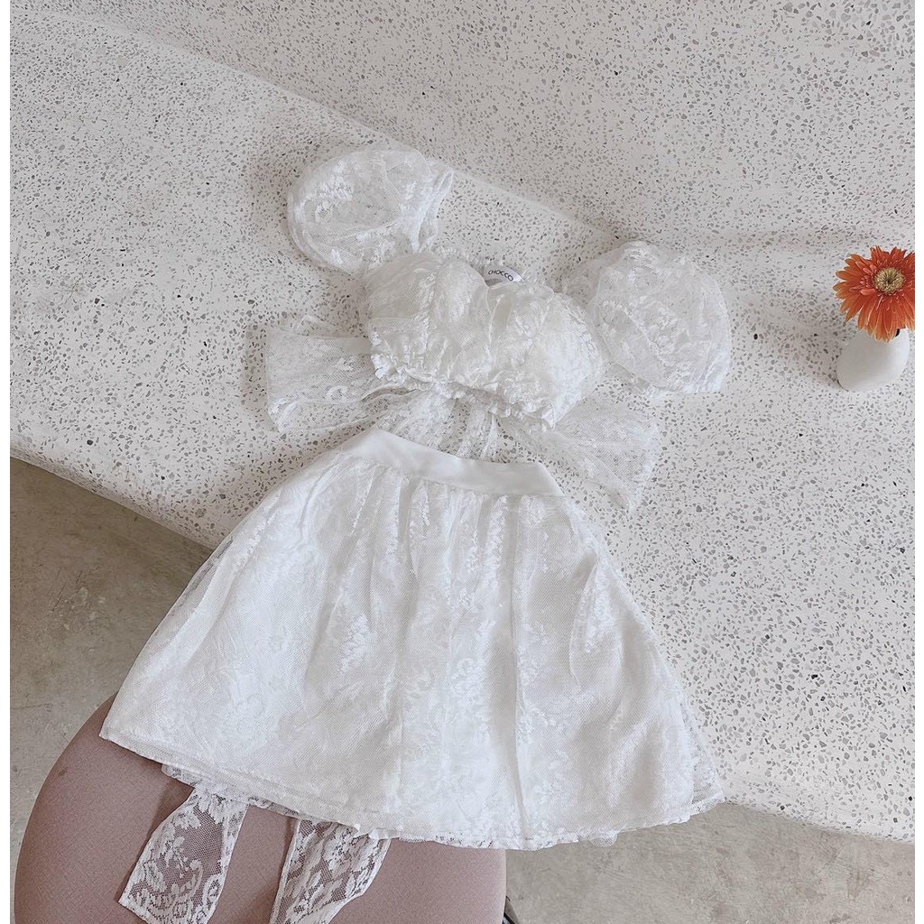 SET ÁO REN HOA NƠ LƯNG & CV XOÈ⚡HỎA TỐC⚡ MEOINDAHOUSE