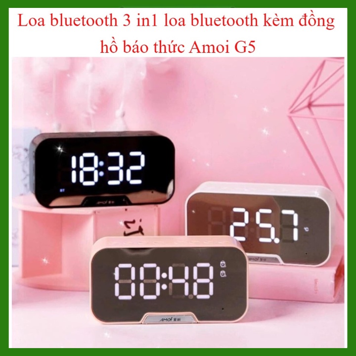 Loa đồng hồ đa chức năng G5, loa bluetooth mini kiêm đồng hồ, báo thức, nghe FM, hiện thị đèn led màn hình tráng gương