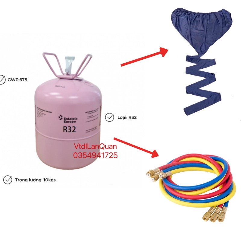 TẶNG túi vệ sinh máy lạnh hoặc dây nạp gas khi mua Môi chất làm lạnh r32 , gas lạnh r32 [ bình 10kg ]