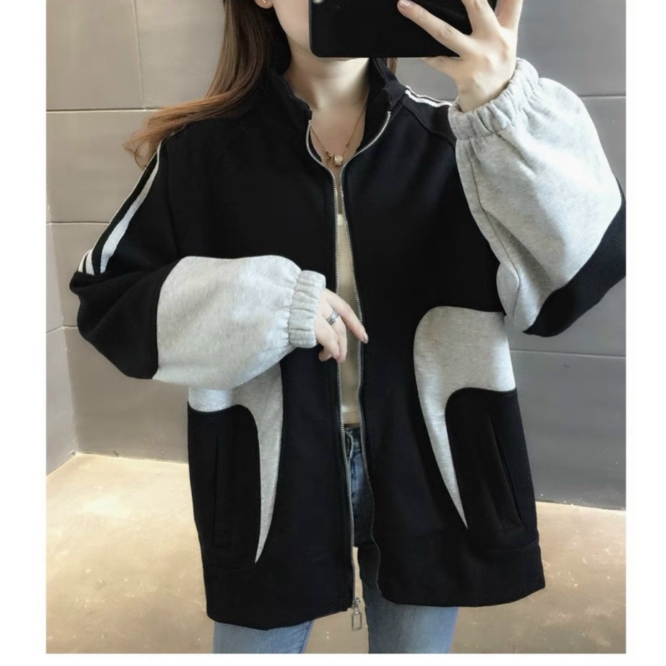 Áo Khoác  Chống Năng Có Dây Kéo Phối Viền Túi Cổ Cao PHong Cách Học đường SHOP VALENTINA