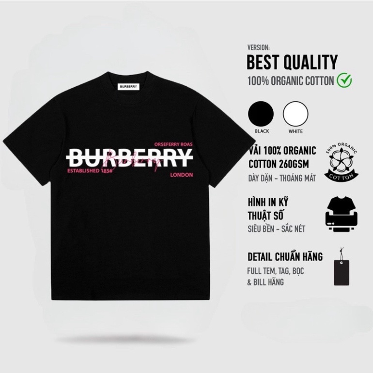 Áo thun Burberry Established cao cấp Áo BBR in chữ nam nữ mới nhất