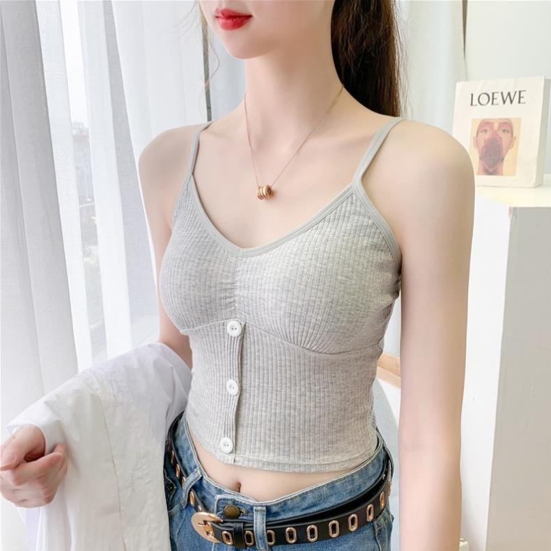 ❤️ Áo Bra Cotton Đính Khuy Mềm Dáng Lửng , Sẵn Đệm Ngực Siêu Hot Softie 6365 ❤️