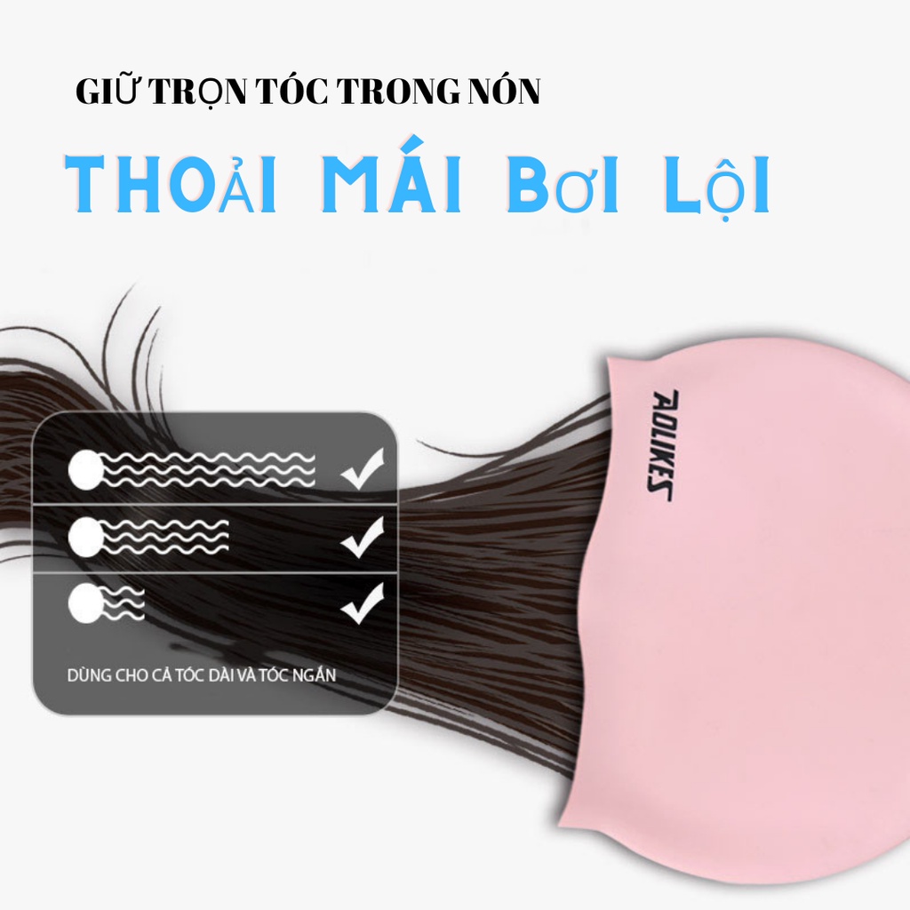 Mũ Bơi, Nón Bơi Người Lớn Nam Nữ Silicon Có Hỗ Trợ Che Tai Và Chống Nước Cao Cấp Aolikes AL5010