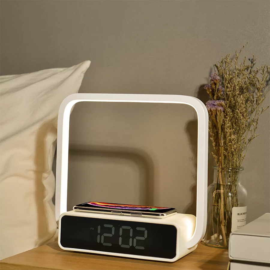 Đèn ngủ kèm đồng hồ báo thức và sạc không dây Wilit B18 cao cấp
