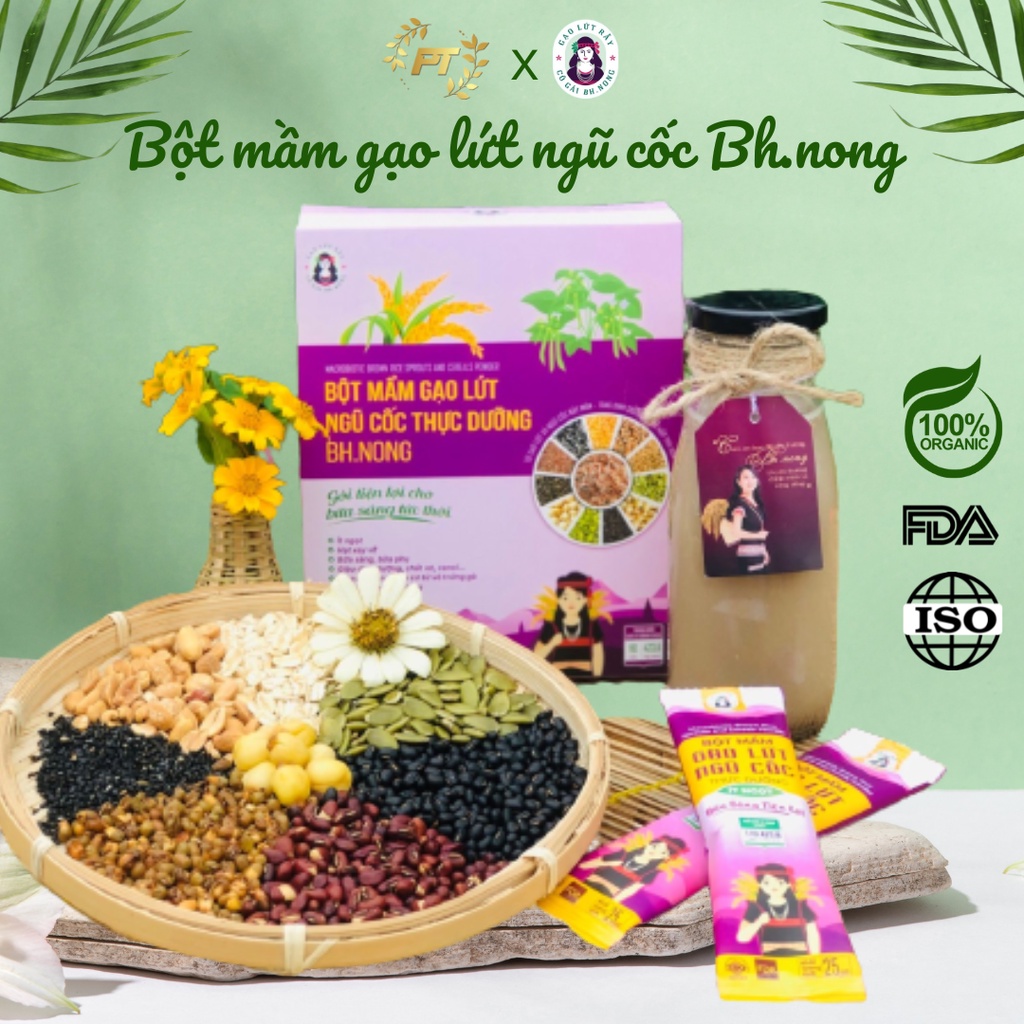 Bột mầm gạo lứt ngũ cốc thực dưỡng Bh.nong dạng thanh tiện lợi, thay thế bữa sáng hộp 15 gói x 18gam