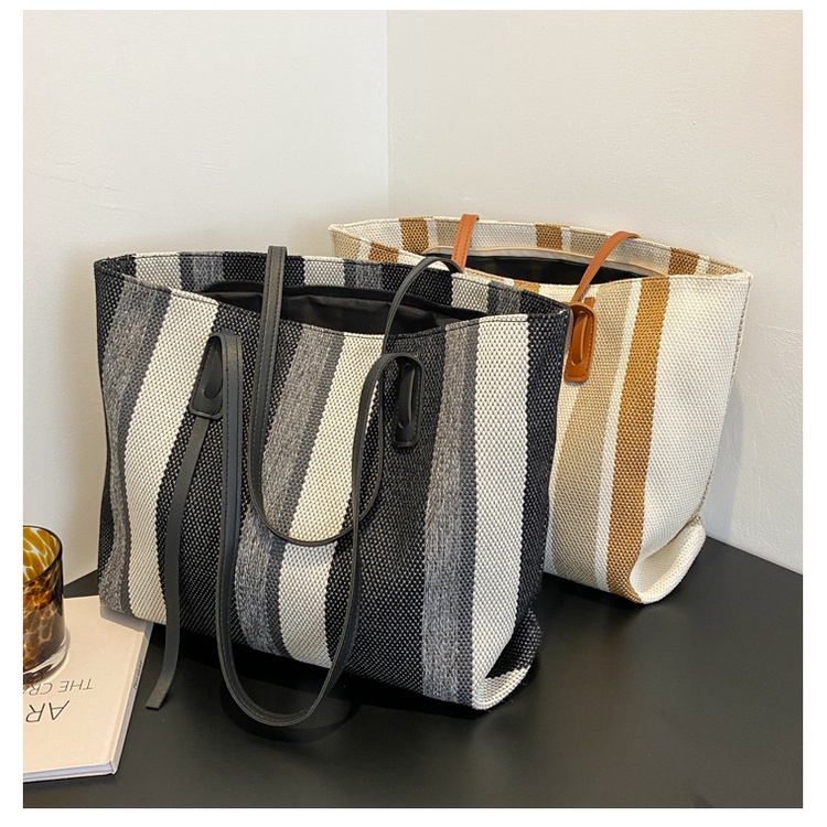 Túi tote IELGY đeo vai cỡ lớn họa tiết kẻ sọc đơn giản thời trang cho nữ