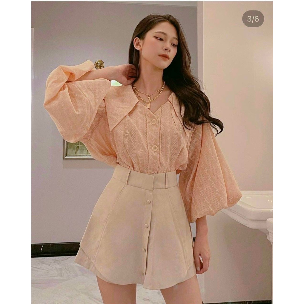 SET ÁO SƠ MI THÊU & QUẦN GIẢ CHÂN VÁY⚡HỎA TỐC⚡ MEOINDAHOUSE