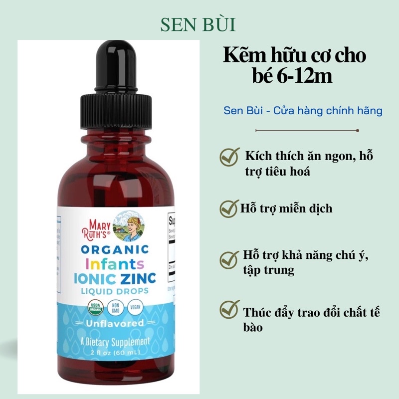 Kẽm hữu cơ Mary Ruth’s cho bé Mary Ruth’s Organic Ionic ZinC Liquid Drop 60ml