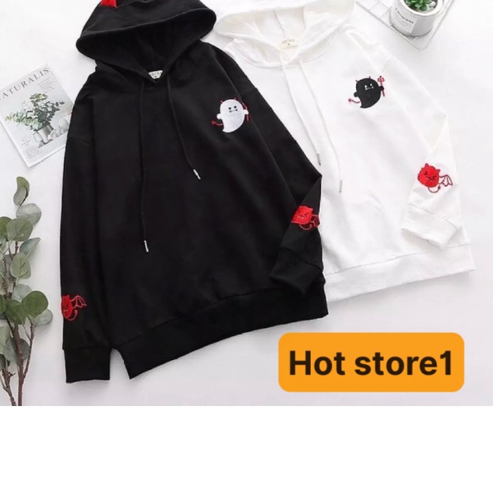 (2hand) ÁO KHOÁC HOODIE CON QUỶ CUTE SWEATER UNISEX NAM NỮ PHỐI MÀU CÓ NÓN VẢI CAO CẤP KHÔNG XÙ LÔNG TRẺ TRUNG NĂNG ĐỘNG