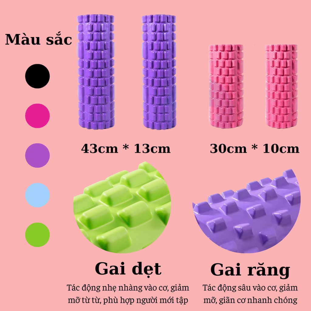 Con lăn Yoga Massage Foarm Roller MẪU CẢI TIẾN baoyen1010, ống trụ lăn xốp thể thao giãn cơ có gai roam rollet