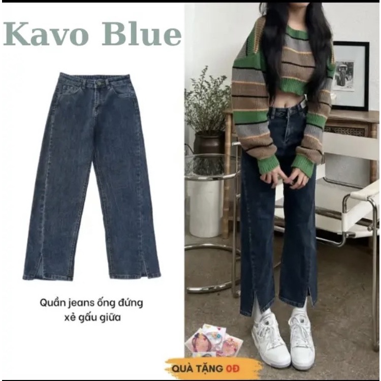 Quần Jean Nữ Ống Đứng Xẻ Gấu Giữa Kavo BLue