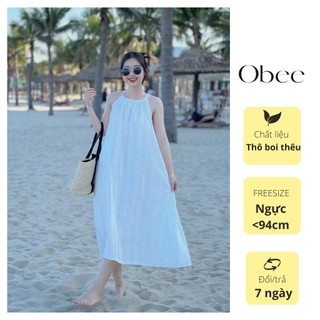 Đầm đi biển Váy dài đi biển 2 lớp chất thô boi thêu cao cấp phong cách Hàn Quốc Freesize <58kg Obee Closet