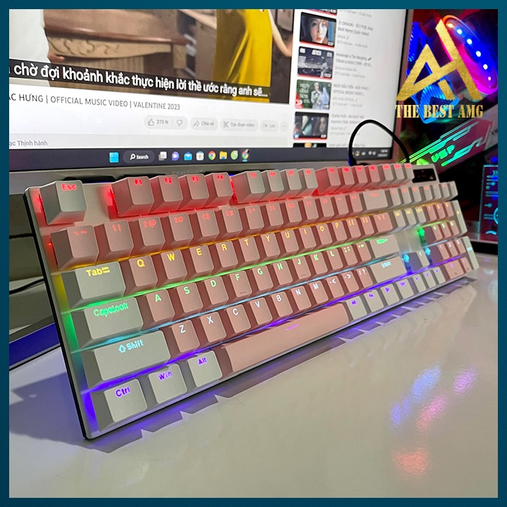Bàn Phím Cơ Máy Tính Gaming Keycap Xuyên Led RGB Có Dây TC3218 Màu Hồng Trắng - Bàn Phím Chơi Game Vi Tính Pc