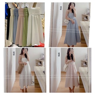 Đầm 2s xếp li ngực có lưng thun sau dáng dài xoè dây có thể điều chỉnh nhiều màu freesize Pumi