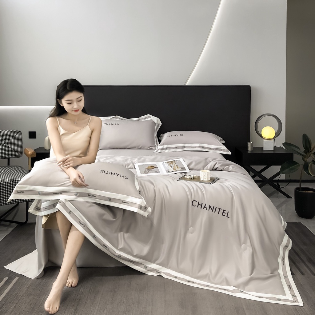 Bộ chăn chần ga gối phi lụa chanitel