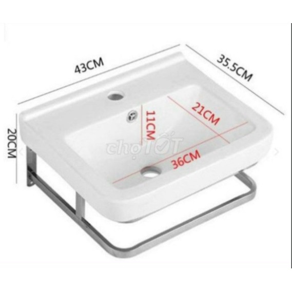 Lavabo rửa mặt treo tường khung chân inox kèm bát treo