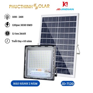 Đèn năng lượng mặt trời 120w jindian jd-7120, đèn pha led ngoài trời có remote, chống nước tiêu chuẩn | phúc thịnh solar
