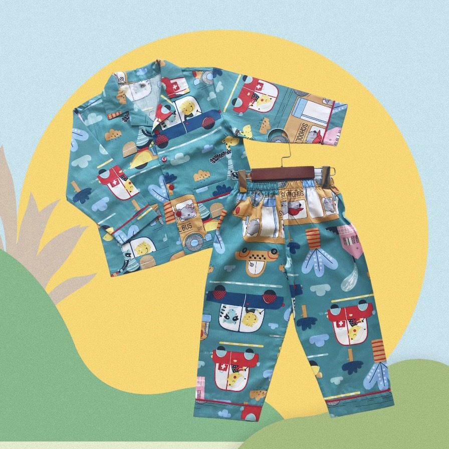 Pijama dài cho bé trai bé gái mặc ngủ kín đáo chống muỗi chất liệu Thô hút mồ hôi size cho bé 1-9 tuổi 10-40kg
