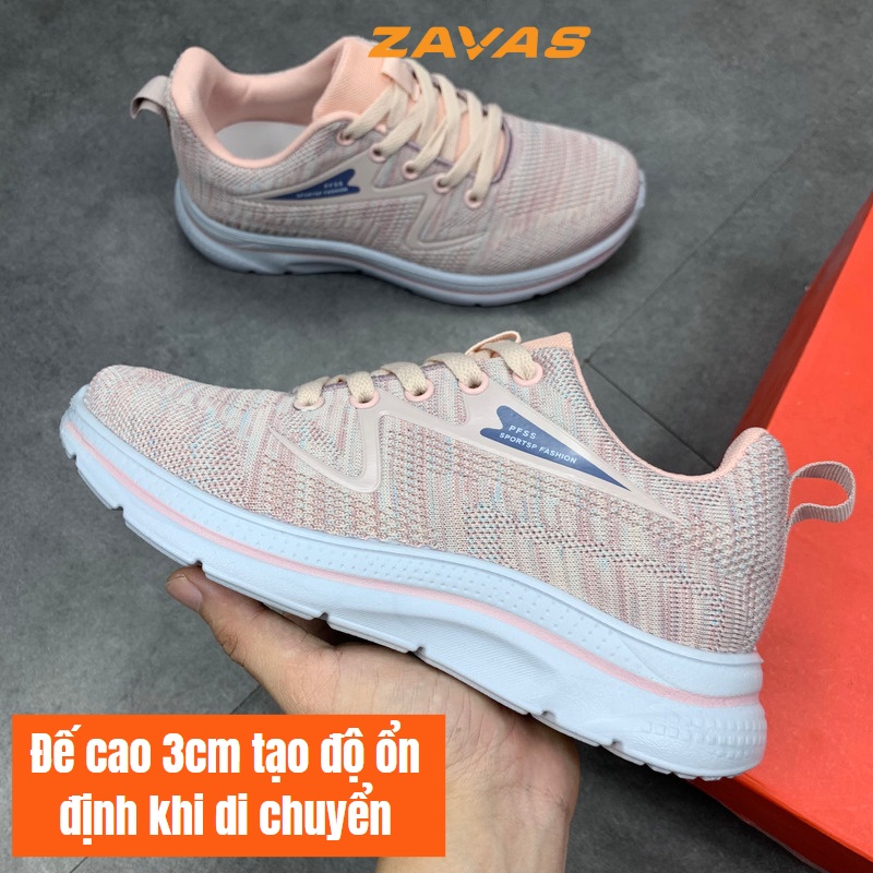 Giày thể thao sneaker nữ êm nhẹ ZAVAS lưới flynit thoáng khí công nghệ ép nhiệt cao 3cm - S408