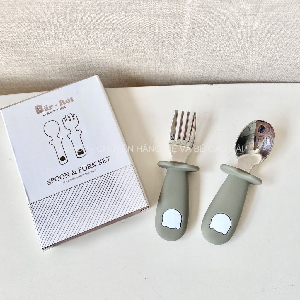 Set Muỗng Nĩa Quai Cầm Silicon BARROT Cho Bé