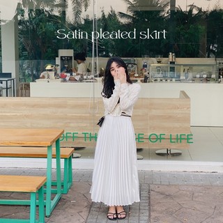 Nimi - Chân váy lụa xếp ly dáng dài Satin pleated skirt