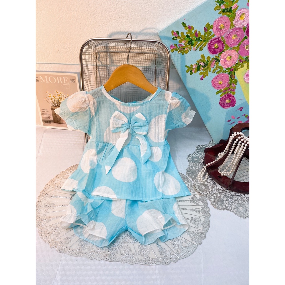 Bộ bé gái Bernie có tay chất đũi lụa mềm cho bé từ 6-16kg, bộ cộc bé gái áo dáng váy siêu cute