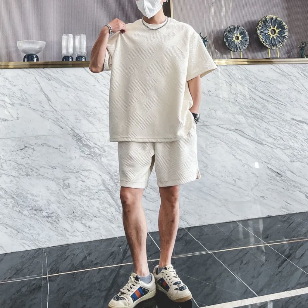 Bộ Đồ Ngắn Tay Thường Ngày Mẫu Mới Mùa Hè Cho Nam Họa Tiết Da Dễ Phối Phong Cách Hàn Quốc Dáng RộngTÁo Sơ Mi Quần Short