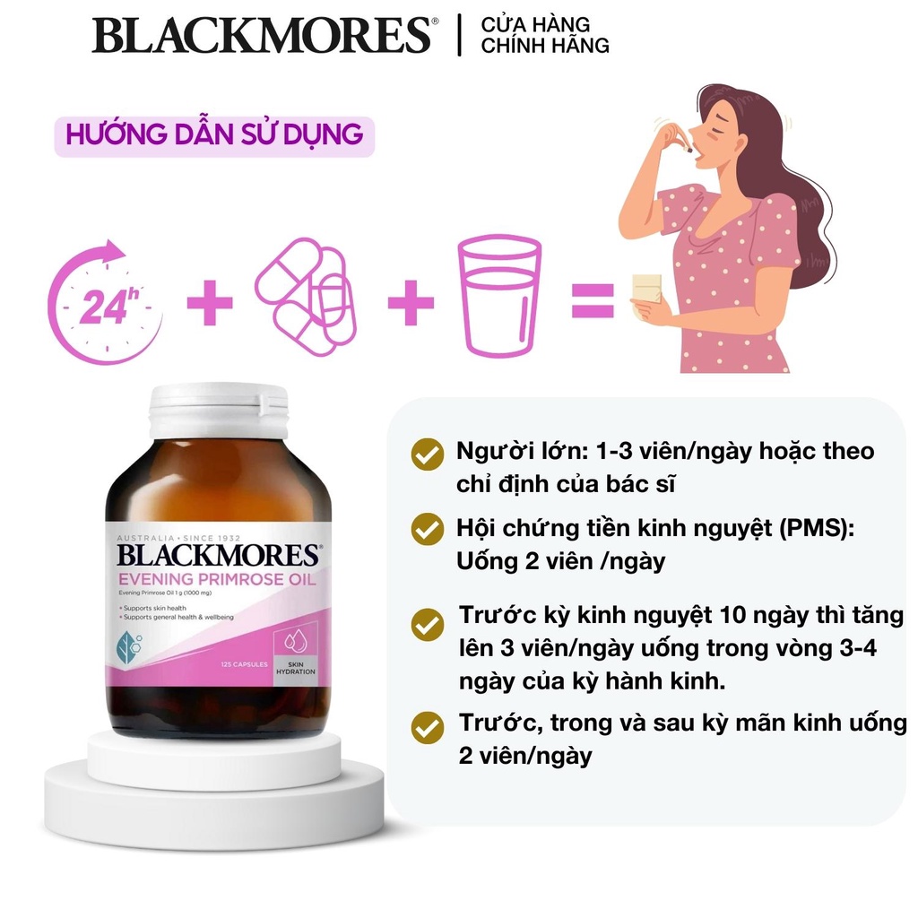 Tinh dầu hoa anh thảo Blackmore Evening Primrose Oil 1000 Úc 190v đẹp da, cân bằng nội tiết tố