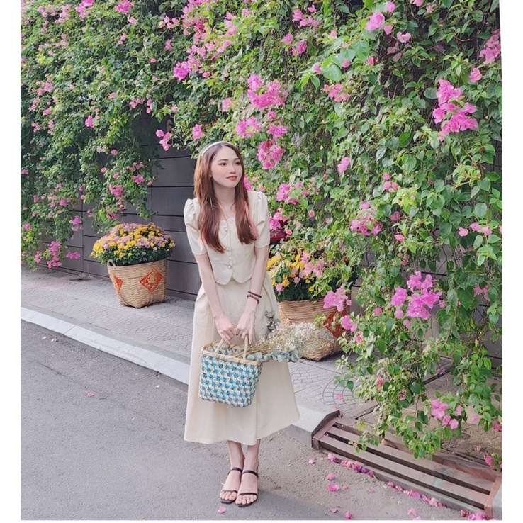 Set áo nơ đính ngọc chân váy form siêu xinh