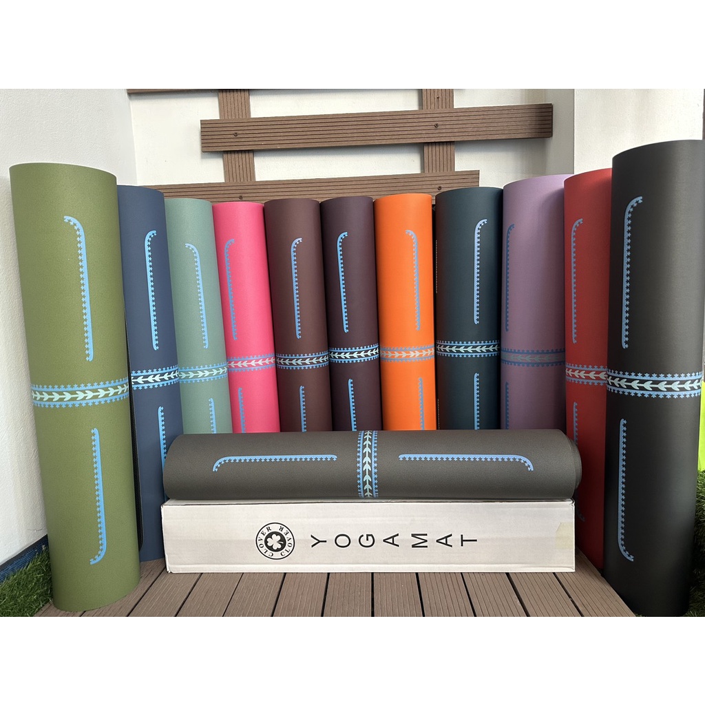Thảm Yoga Cao Su Thực Vật Xơ Dừa Bề Mặt Nhám Siêu Bám Dính Clover, Định tuyến nổi màu sắc đẹp Kèm túi, hộp