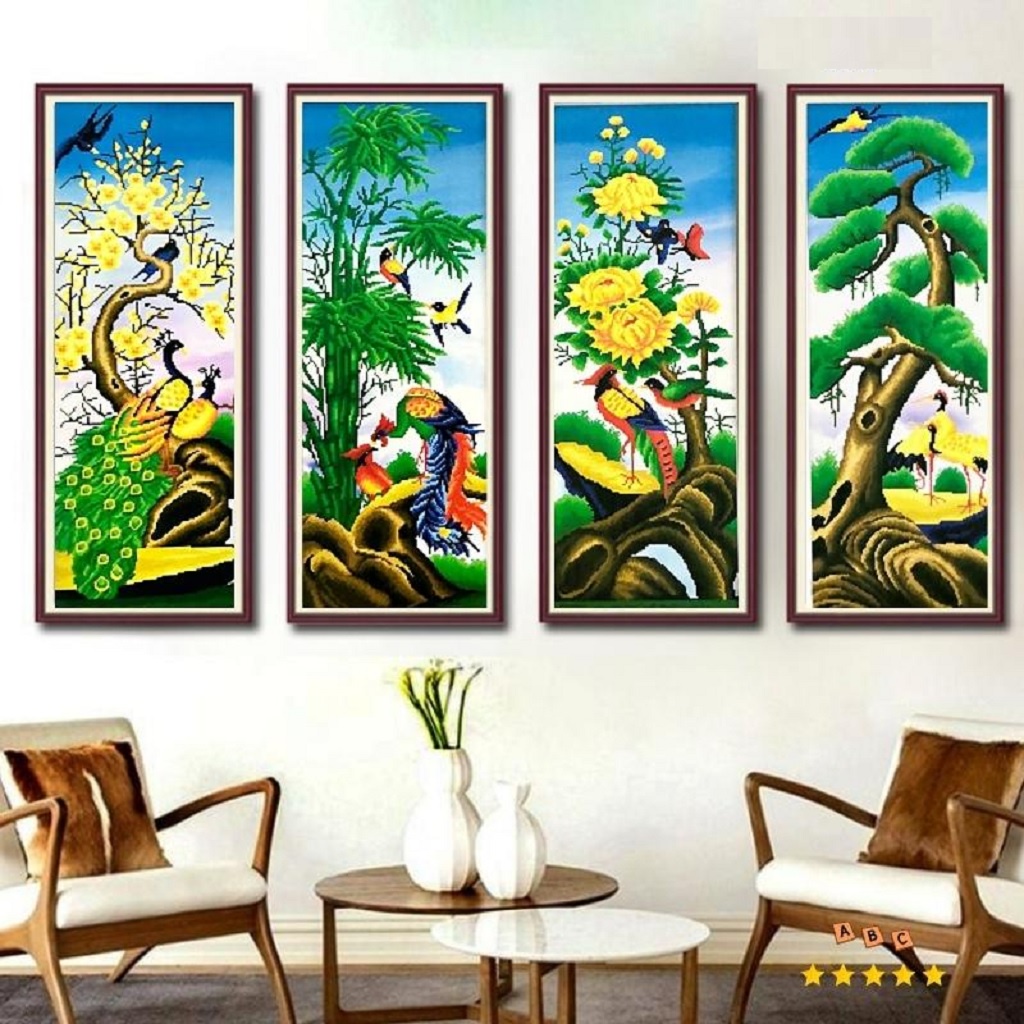 Tranh Thêu Chữ Thập Tứ Quý Tùng Cúc Trúc Mai A1123