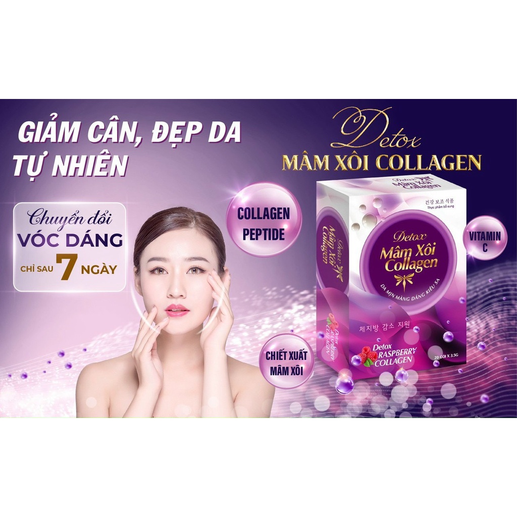 Detox Mâm Xôi Collagen Nước Trái Cây Giảm Cân Giúp Đẹp Da Giữ Dáng - Hộp 20 gói x 3,5g