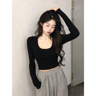 MS01- Áo croptop tay dài cổ tròn basic