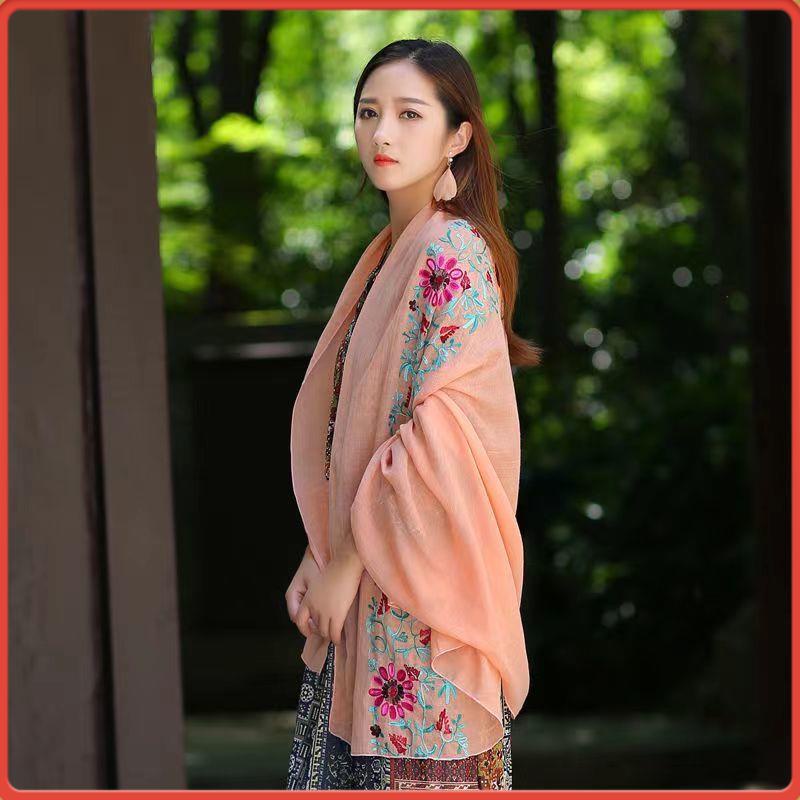 Áo Kiểu Vải Lanh Cotton Thêu Họa Tiết Thổ Cẩm Phong Cách Retro Mới