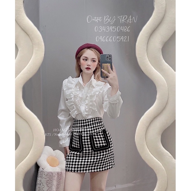 Áo sơ mi trắng cách điệu viền - Outfit BY TRAN