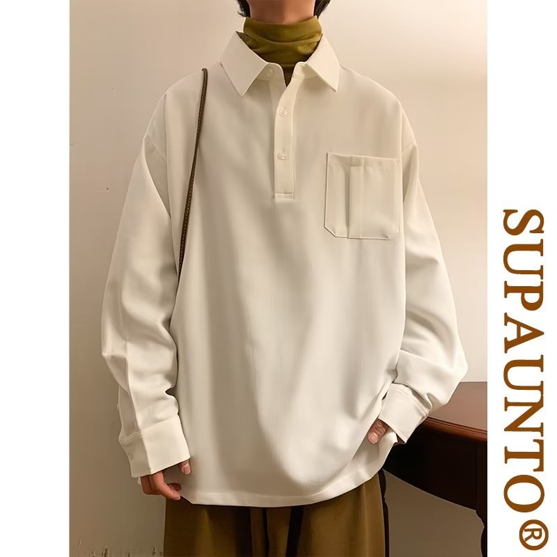 Áo Sơ Mi Dài Tay Dáng Rộng Thời Trang Hàn Quốc Đơn Giản Dành Cho Nam Và Nữ áo polo nam đẹp áo polo nam đen polo unisex