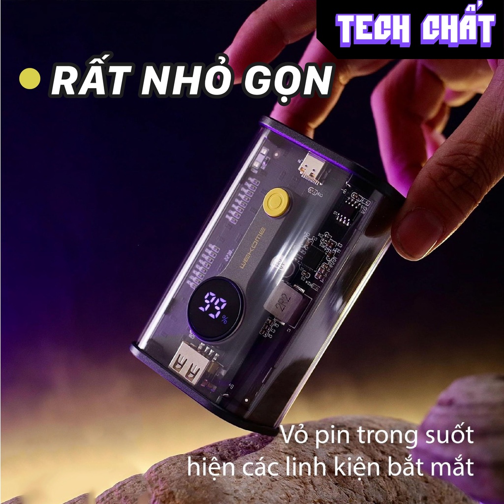 Pin dự phòng sạc nhanh 22,5w cục trong suốt 20000 mAh chính hãng wekome kingkong cho iPhone android Tech chất WP 337 333