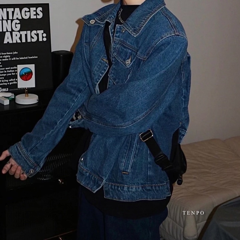 Áo Khoác Bò Xanh Nam Vạt Lệch TENPO | Jacket Form Crop